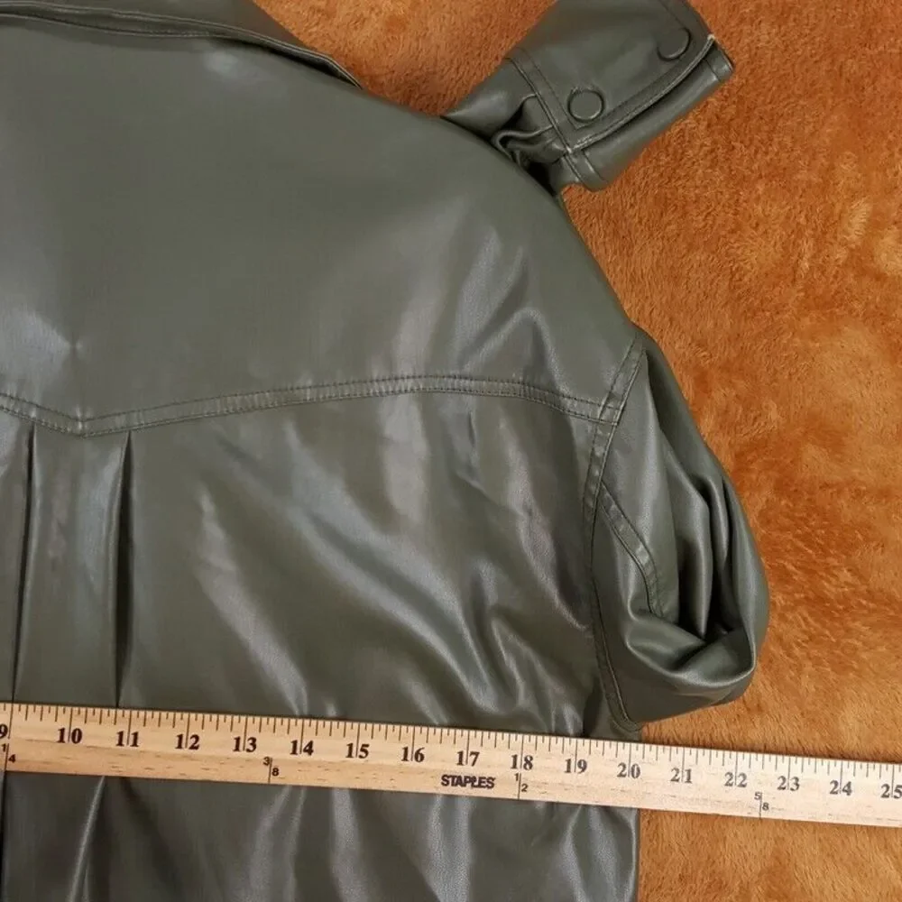 NICHOLAS Jacket Womens Size 6 Green Faux Leather Button Up Shirt ARETHA Shacket